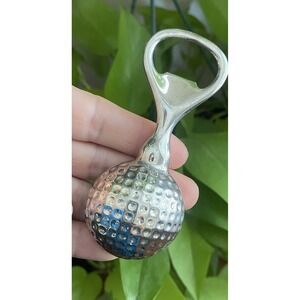 Vtg Silver Tone Golf Ball Shaped Bottle Opener‎ Heavy 3.5" Says "Plant" 2008